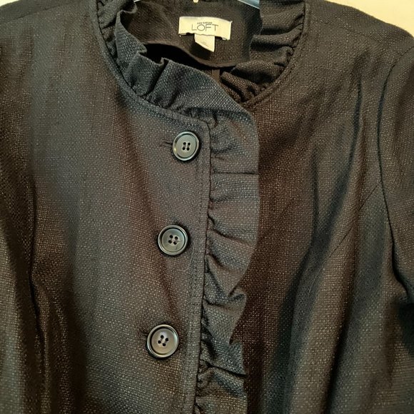 Loft Black Linen Ruffle Neck Tie Jacket - 10 - Picture 4 of 6